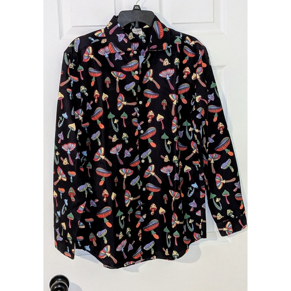Spirit Mushroom Print‎ Button Down Shirt Long Sleeve Size Medium Novelty NWOT